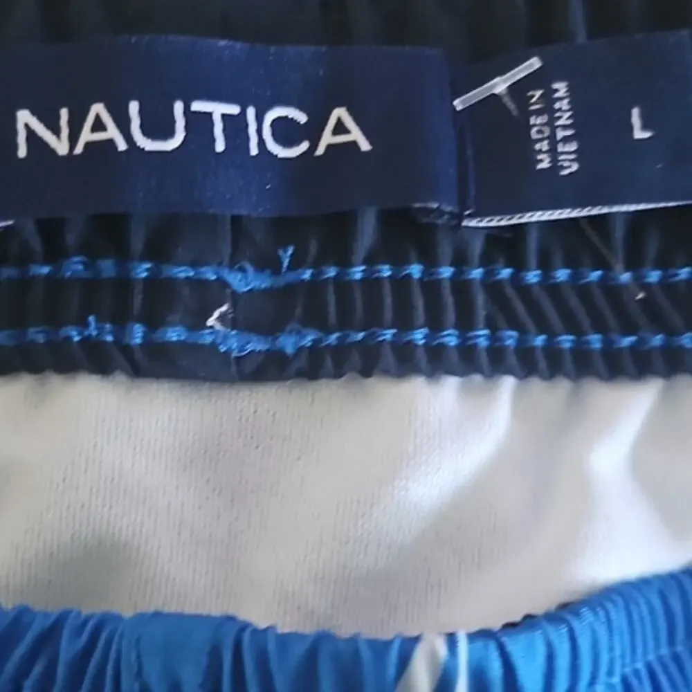 Nautica Men's Blue Swim Trunks Size L Sailboat Print Drawstring Waist NWT